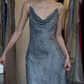 Dusty Blue Spaghetti Straps Cowl Neck Evening Gown Full Beaded Sequin Mermaid Long Prom Dress gh9717