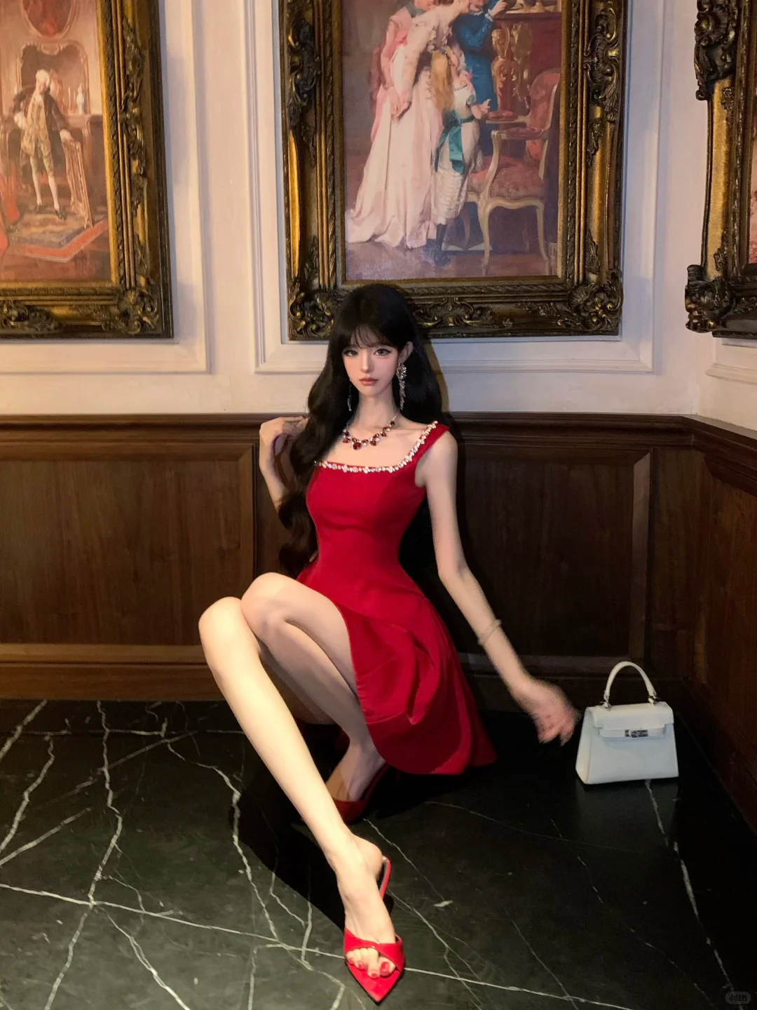 Women Glam Red Wide Strap Homecoming Dress Rhinestone Neck Cutout Back A-Line Flare Short Party Gown gh9436