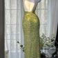 Light Grass Green Square Neck Spaghetti Strap Fully Sequin Bodycon Long Evening Dress, Prom Gown gh9533
