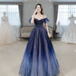 Blaues, wunderschönes, glänzendes Perlen-Spaghettiträger-Tüll-Abendkleid mit Farbverlauf und langen Ärmeln gh2580