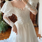 White Vintage Victorian Detachable High Neck Bubble Short Sleeve V Off‑the‑Shoulder Lace Long Sleeve Fitted Waist Tulle Lace Applique Train Long Prom Gown, Wedding Dress gh8619