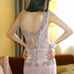 Blush Pink Vintage Sequin Spaghetti Strap Fitted Waist Elegant Prom & Evening Party Dress gh8374