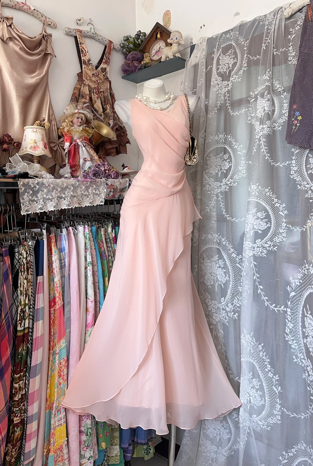 Sexy Vintage Light Pink Sleeveless Fitted Waist Slim Mermaid Prom & Evening Party Dress gh8486