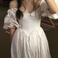 Girlhomeshops - Robe de bal longue blanche, simple, décontractée, style rétro, manches bouffantes, style maternité, gh5851