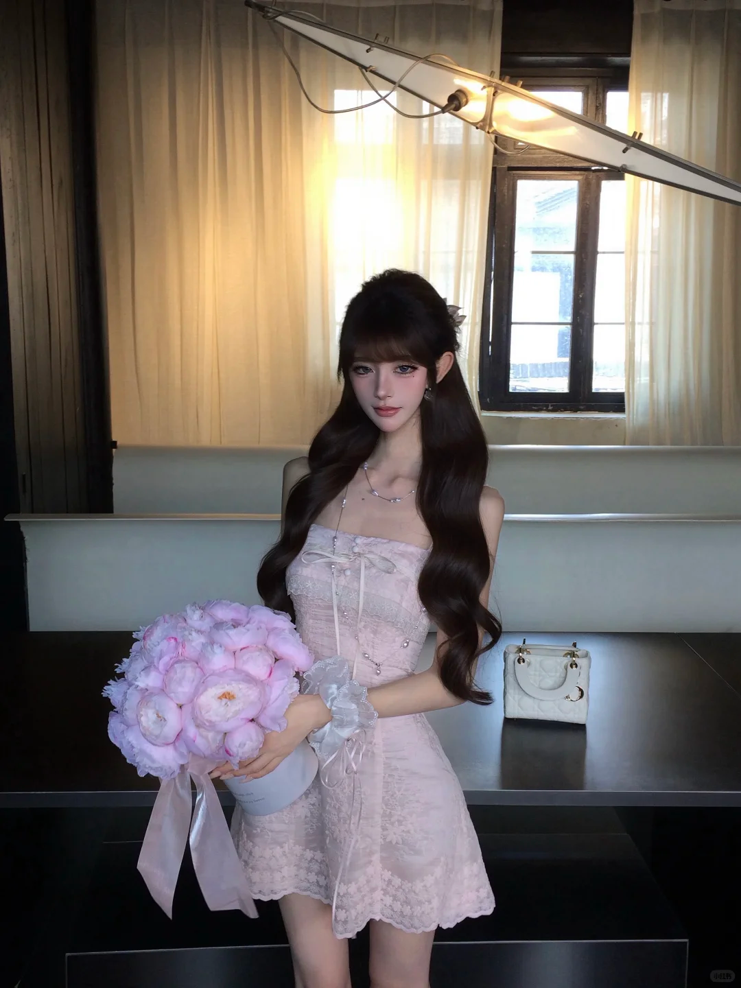 Light Pink Strapless Lace Homecoming Dress Mini Prom Gown gh9410