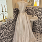Silver Strapless Rhinestone Cinched Waist Full Flared Skirt Long Romantic Dress, Wedding Gown gh7813