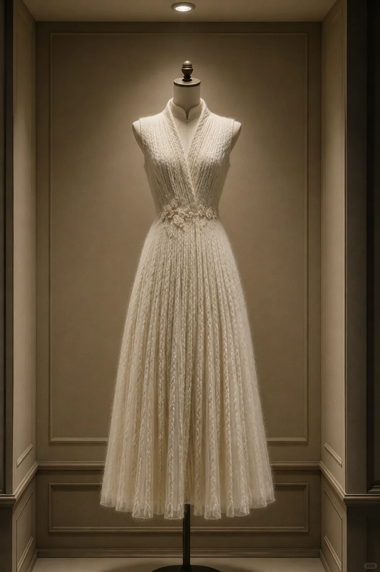 ✨Girlhomeshops-Chinese Textured Fuzzy A-line Midi Bridal Evening Gown gh10374