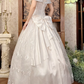 Off‑White Vintage Spaghetti Strap Off‑the‑Shoulder Fitted Waist Lace Voluminous Skirt Long Prom Gown, Wedding Dress gh8595