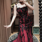 Burgundy Mysterious Red Rose Gorgeous Exquisite Lace Tulle Long Floor-Length Trailing Ball Gown Evening Gown gh4253
