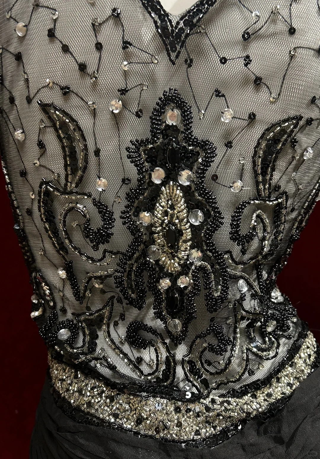 ✨Girlhomeshops-Black Halter Beaded Mermaid Gown Chiffon Lace Gatsby Style gh10148