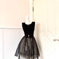 Black Sleeveless Short Cocktail Dress, Round Neck Black Bow Sash Gold Sequin Under‑Skirt Tulle Overlay Homecoming Party Gown gh9234
