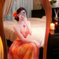 Orange‑Red Tie‑Dye Spaghetti Straps Evening Gown, Deep V Neck Cutout Waist Chiffon Floor‑Length Prom Dress gh9142