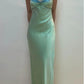 Green Vintage Fashion Beaded Spaghetti Straps Long satin Formal Prom Dress, Evening Dress, Party Dress gh3501
