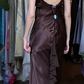 Dark Brown Vintage Prom Dress Halter V Neck Ruched Bust Satin Long Evening Gown gh9608