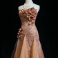 ✨Girlhomeshops-Strapless Dusty Orange 3D Flower Beaded Tulle Mermaid Evening Gown gh10280
