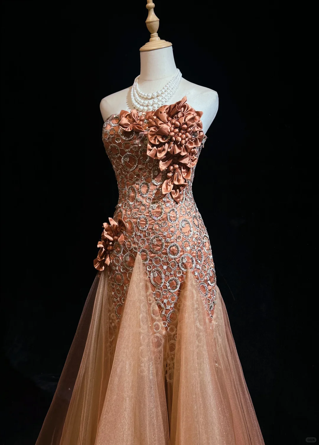 ✨Girlhomeshops-Strapless Dusty Orange 3D Flower Beaded Tulle Mermaid Evening Gown gh10280