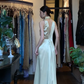Light Gold Halter Long Formal Gown Beaded High Neck Satin Maxi Evening Dress gh9640