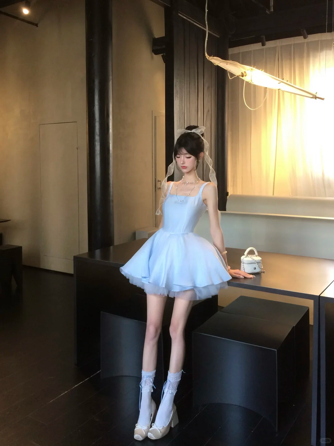 Women Sweet Light Blue Square Neck Homecoming Dress Wide Straps Boned Corset Double Layer Tulle A-Line Short Prom Gown gh9441