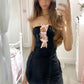 Girlhomeshops - Kurzes Satin-Heimkehrkleid mit schwarzer und rosa Schleife, gh5259