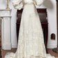 Ivory Vintage Mock‑Neck Bell‑Sleeve Full‑Lace Empire‑Waist Two‑Layer Short Train Wedding Dress gh8783