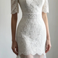 Off‑the‑Shoulder Mermaid Wedding Dress, Lace Elbow‑Length Sleeves Pearl Beaded Waistband Illusion Tulle Lace Train Bridal Gown gh9116