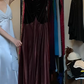 Burgundy Satin Black Velvet Halter Evening Gown Ruched Front Long Formal Prom Dress gh9738