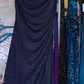Dark Purple Glitter Evening Gown Cowl Neck Criss Cross Back High Slit Long Formal Prom Dress gh9733