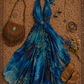 ✨Girlhomeshops-Halter Deep V Blue Gold Print Chiffon Dress with Gem Waist Detail and Ruffle Skirt gh10297