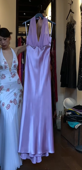 Lavender Halter V Neck Ruched Satin Mermaid Long Evening Prom Dress with Beaded Neckline gh9763