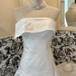 Minimalist White Satin Strapless Waist-Cinched Full Flared Long Romantic Dress, Wedding Gown gh7665