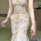 Lavender Mixed‑Tone Floral Sequin Embroidery Spaghetti Strap Mermaid Evening Gown, Ruffle Neck With Matching Sheer Shawl Formal Prom Dress gh9015