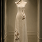 ✨Girlhomeshops-Chinese Cream Qipao Bridal Gown with 3D Leaf Floral Appliques gh10358
