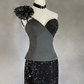✨Girlhomeshops-Black One Shoulder 3D Flower Sequin Mermaid Evening Gown gh10284