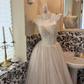 Light Apricot Beaded Strapless Waist-Cinched Elegant Long Romantic Dress, Wedding Gown gh7506