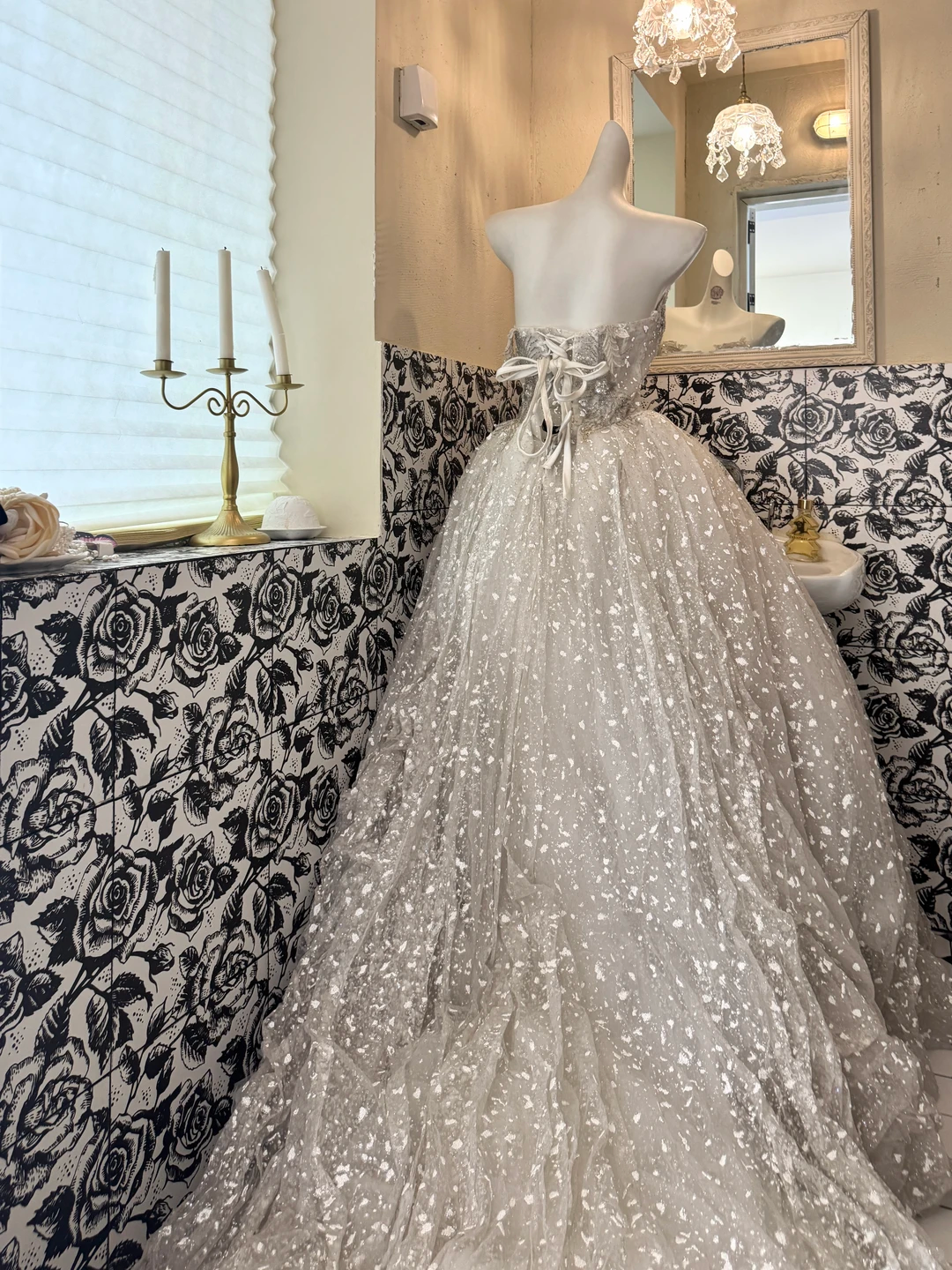 Light Gray Apricot Strapless Waist-Cinched Full Flared Long Vintage Romantic Dress, Wedding Gown gh7504