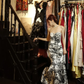 Black White Satin Floral Mermaid Long Evening Gown Strapless Sweetheart Prom Dress gh9862