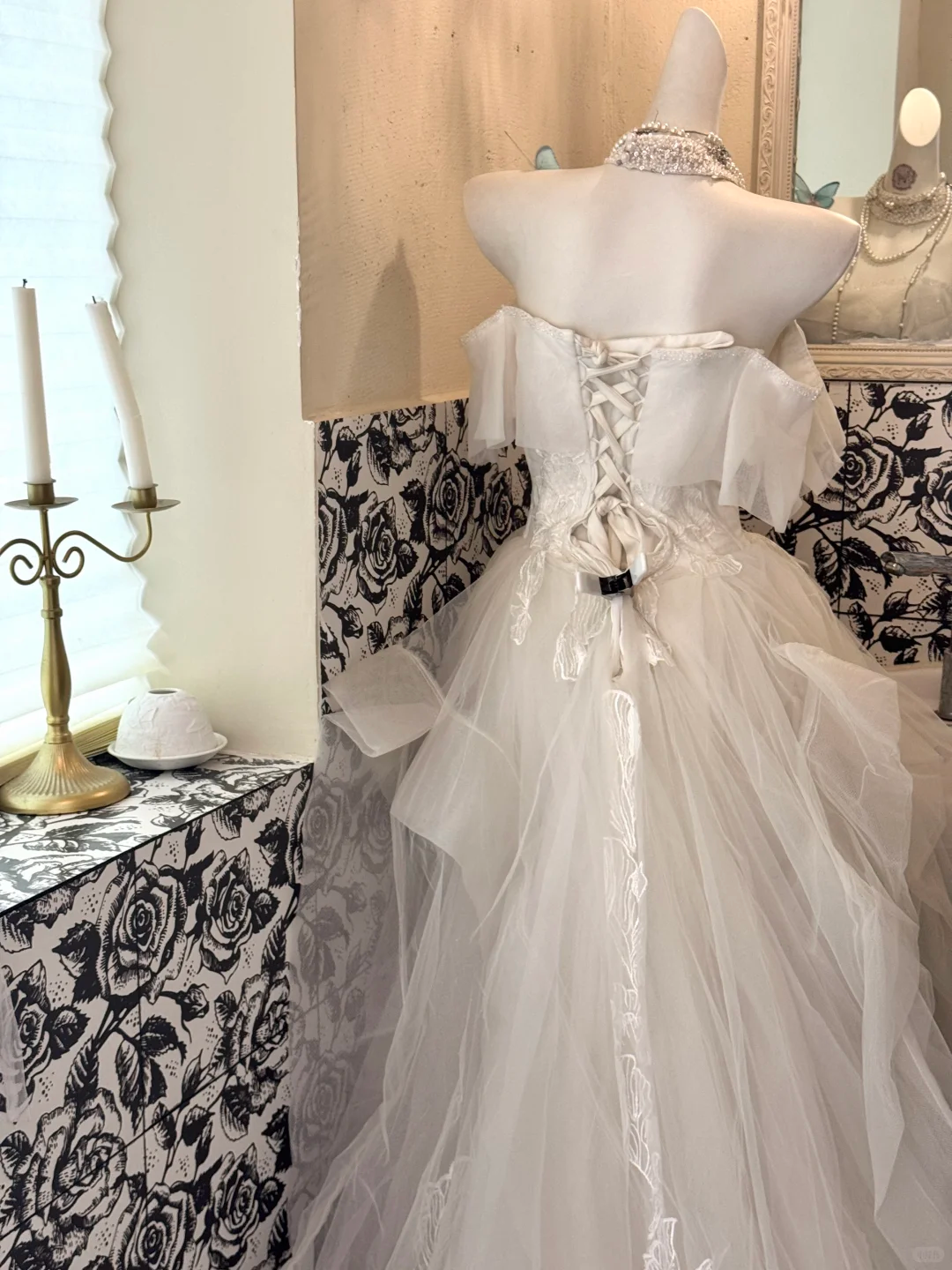 White Off-Shoulder Waist-Cinched Fluffy Skirt Long Elegant Romantic Dress, Wedding Gown gh7497