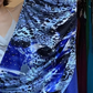 Blue Black Abstract Print Strapless Evening Gown Irregular Draped Overlay Sparkle Tulle Long Prom Dress gh9726