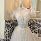 Ivory Soft Off-the-Shoulder Waist-Cinched Full Flared Skirt Romantic Dress, Wedding Gown gh7644