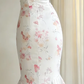 Square Neck White Floral Mermaid Formal Dress Watercolor Print Ruffle Flutter Sleeve Midi Homecoming Gown gh9473