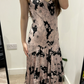 Light Pink Base Sexy Vintage Black Floral Print Spaghetti Strap Fitted Waist Slim Long Prom & Evening Party Dress gh8443