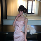 Women Elegant Nude Pink Strapless Satin Evening Dress Big Bow Boned Corset Mermaid Long Prom Gown gh9430