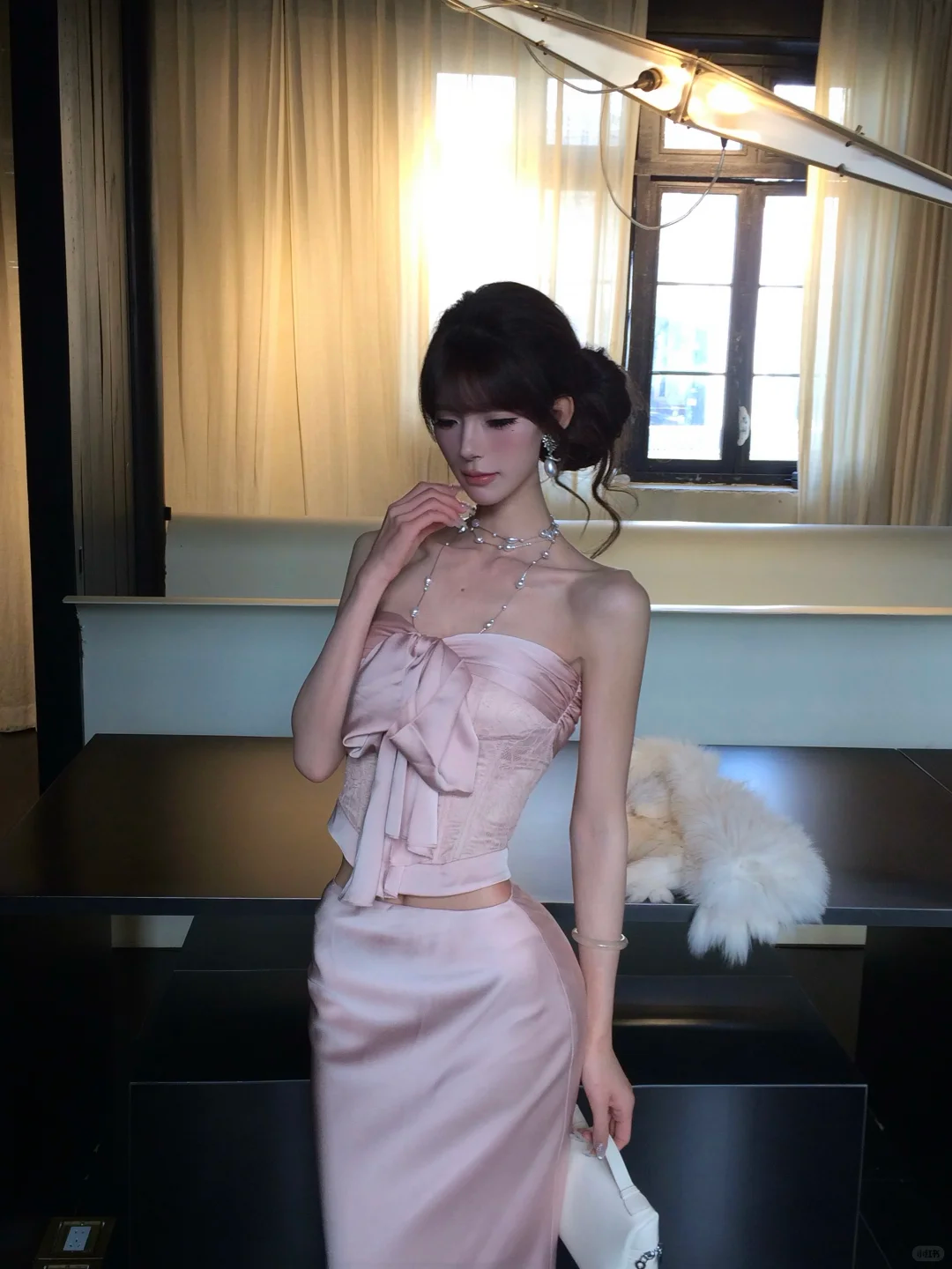 Women Elegant Nude Pink Strapless Satin Evening Dress Big Bow Boned Corset Mermaid Long Prom Gown gh9430