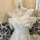 White Off-the-Shoulder Waist-Cinched Voluminous Skirt Long Romantic Dress, Wedding Gown gh7683