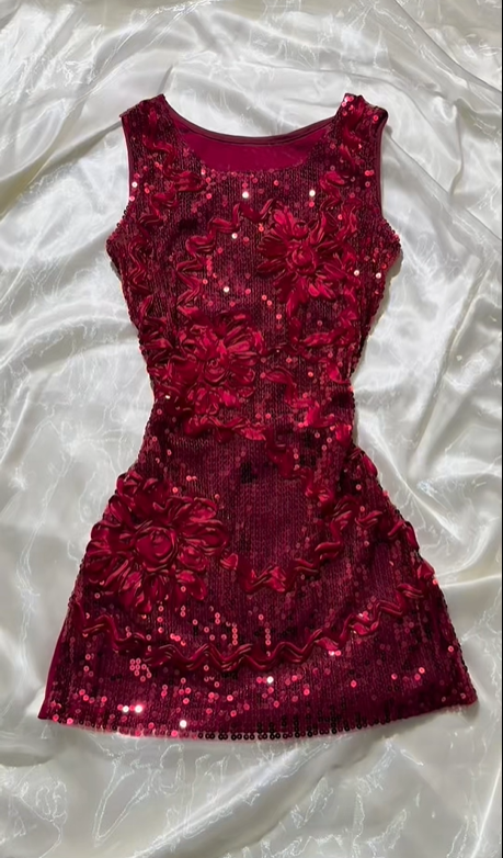 Sexy Vintage Short Prom & Evening Party Dress, Burgundy Sequin, Sleeveless, Fitted Waist Slim Silhouette gh8587