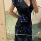 Sexy Navy Blue Vintage Pattern Fitted Waist Slim Bodycon Prom & Evening Party Dress gh8468