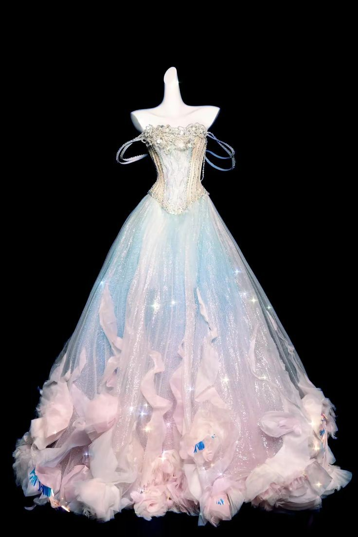 ✨Girlhomeshops-Ombre 3D Floral Ball Gown Strapless Corset Prom Dress gh10187