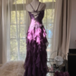 Romantic Purple Ruffle Chiffon Sleeveless Long Elegant Ball Gown Evening Dress Birthday Party Dress gh4270