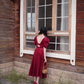 Elegant Vintage Burgundy Puff Sleeve Fitted Waist Prom & Evening Party Dress gh8493