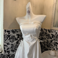 White Satin Strapless High Waist Figure-Flattering Long Romantic Dress, Wedding Gown gh7778